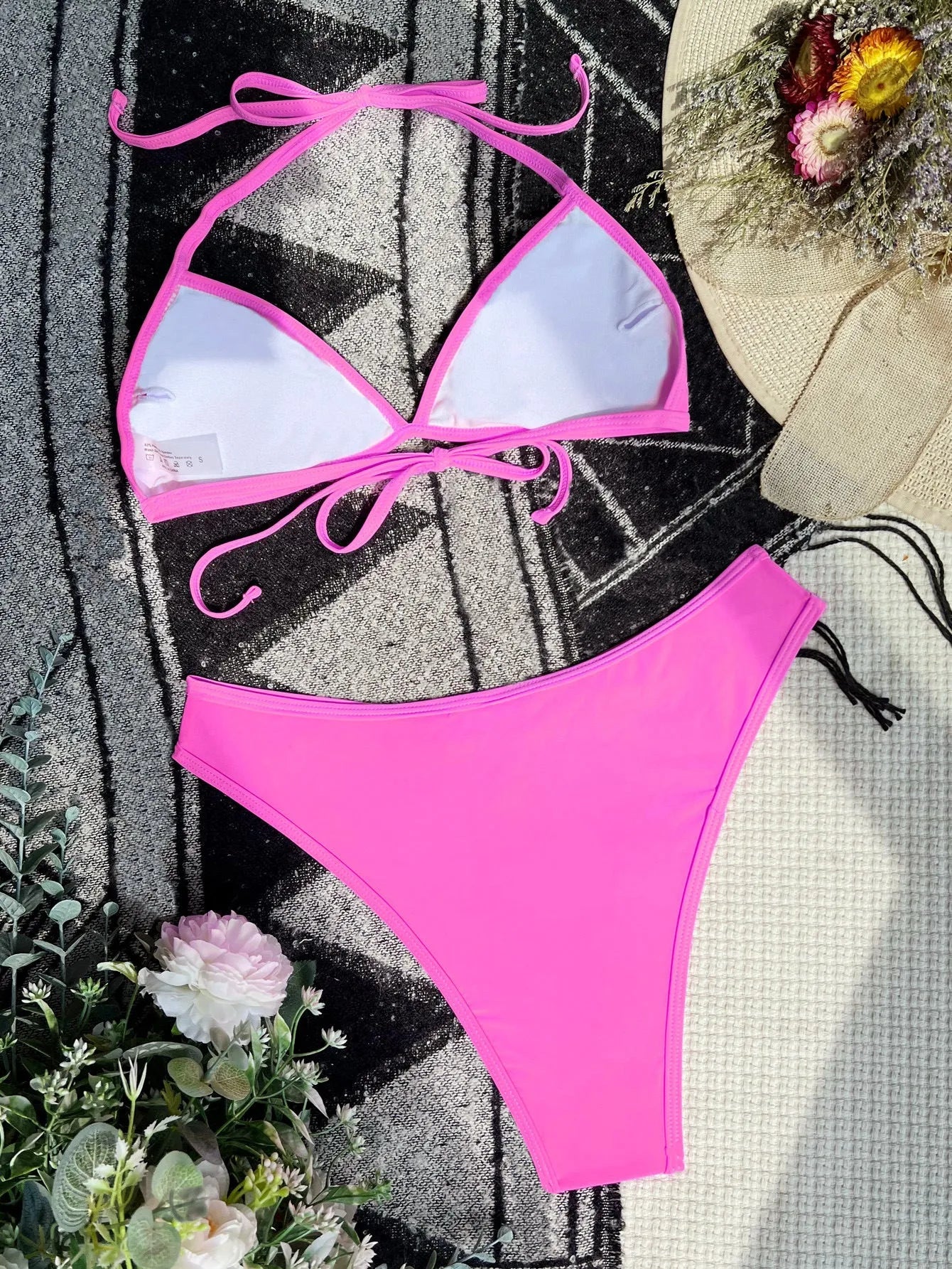 Women's nylon bikini set in Rose Red colour matched two piece for swimming and wading