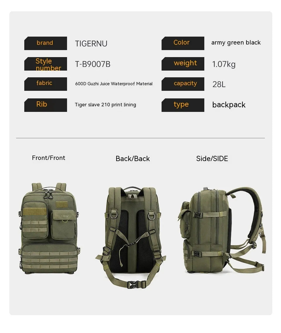 17-inch waterproof tactical backpack in Army Green colour with 20-35L capacity for outdoor sports