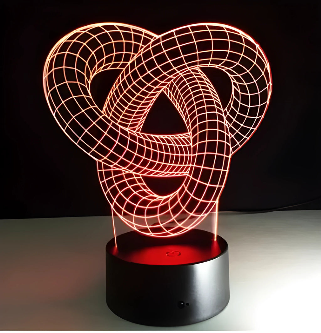 Knot 2 3D optical illusion LED lamp with hologram effect, USB powered, remote control or touch style
