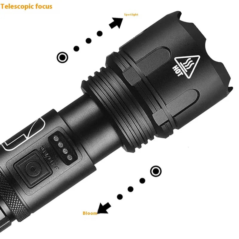 Black aluminium alloy F-03 focusing flashlight with telescopic head and textured grip