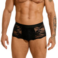 Men's black nylon lace briefs with hollow out see-through design