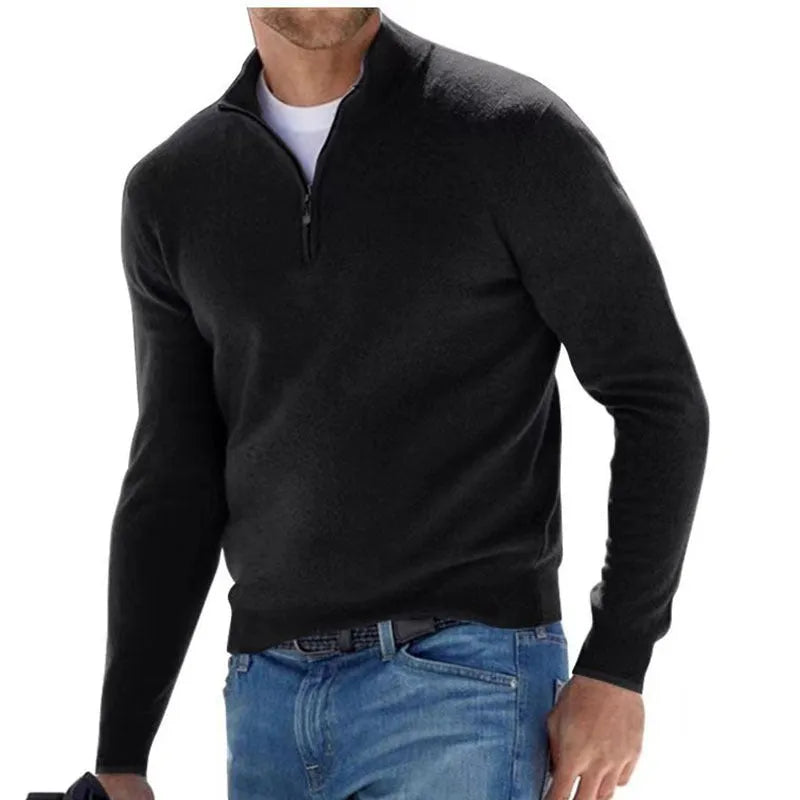 Men's fashion casual long sleeve V-neck cashmere zipper top in apricot, autumn sports leisure style, front view