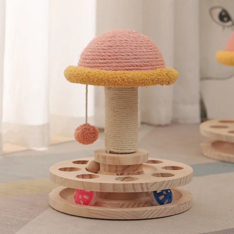 Solid wood turntable cat toy with sisal grinding claw and pillars in Hot Wheels colour