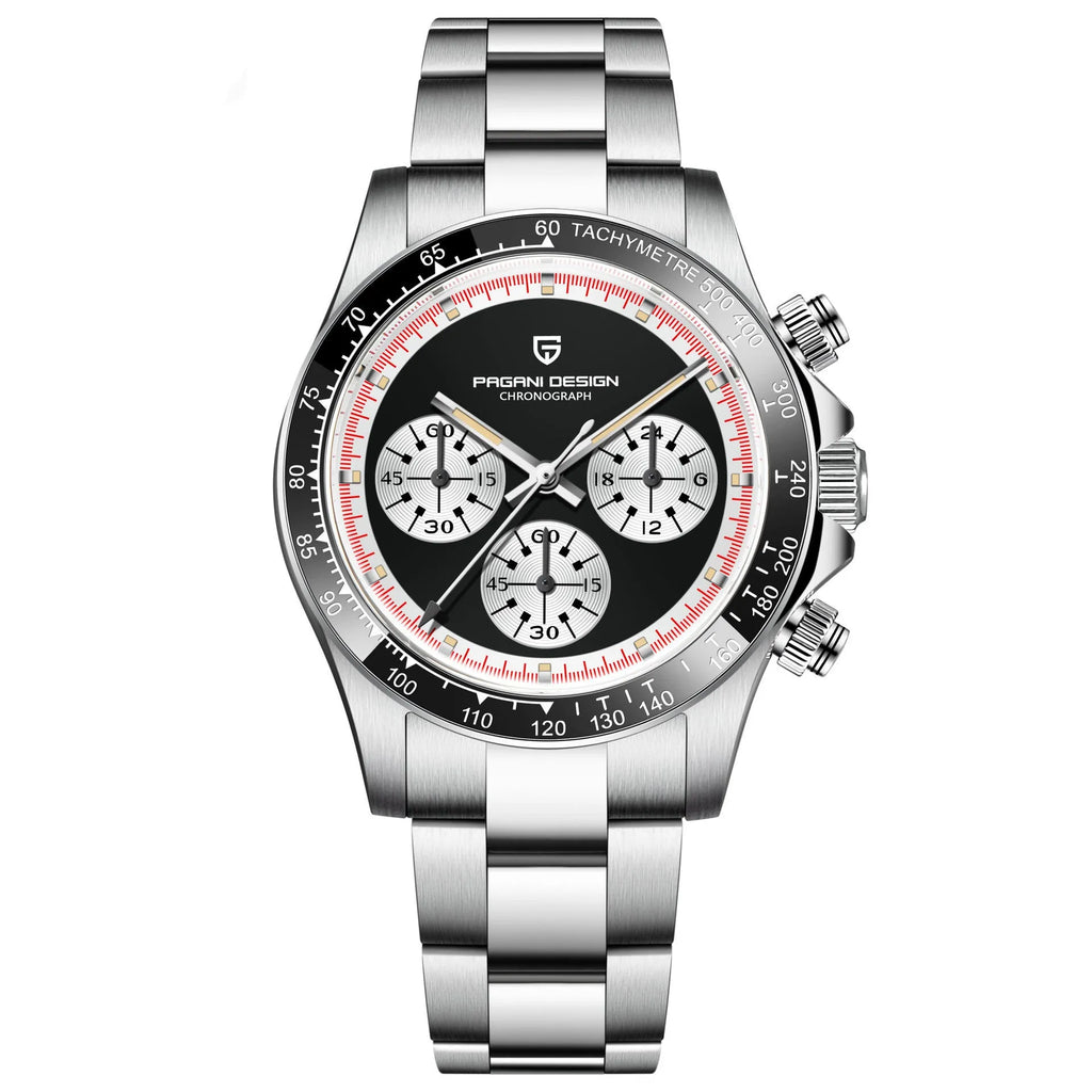 Berjani stainless steel chronograph watch with 40mm case and black or white dial