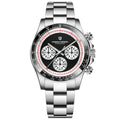 Berjani stainless steel chronograph watch with 40mm case and black or white dial