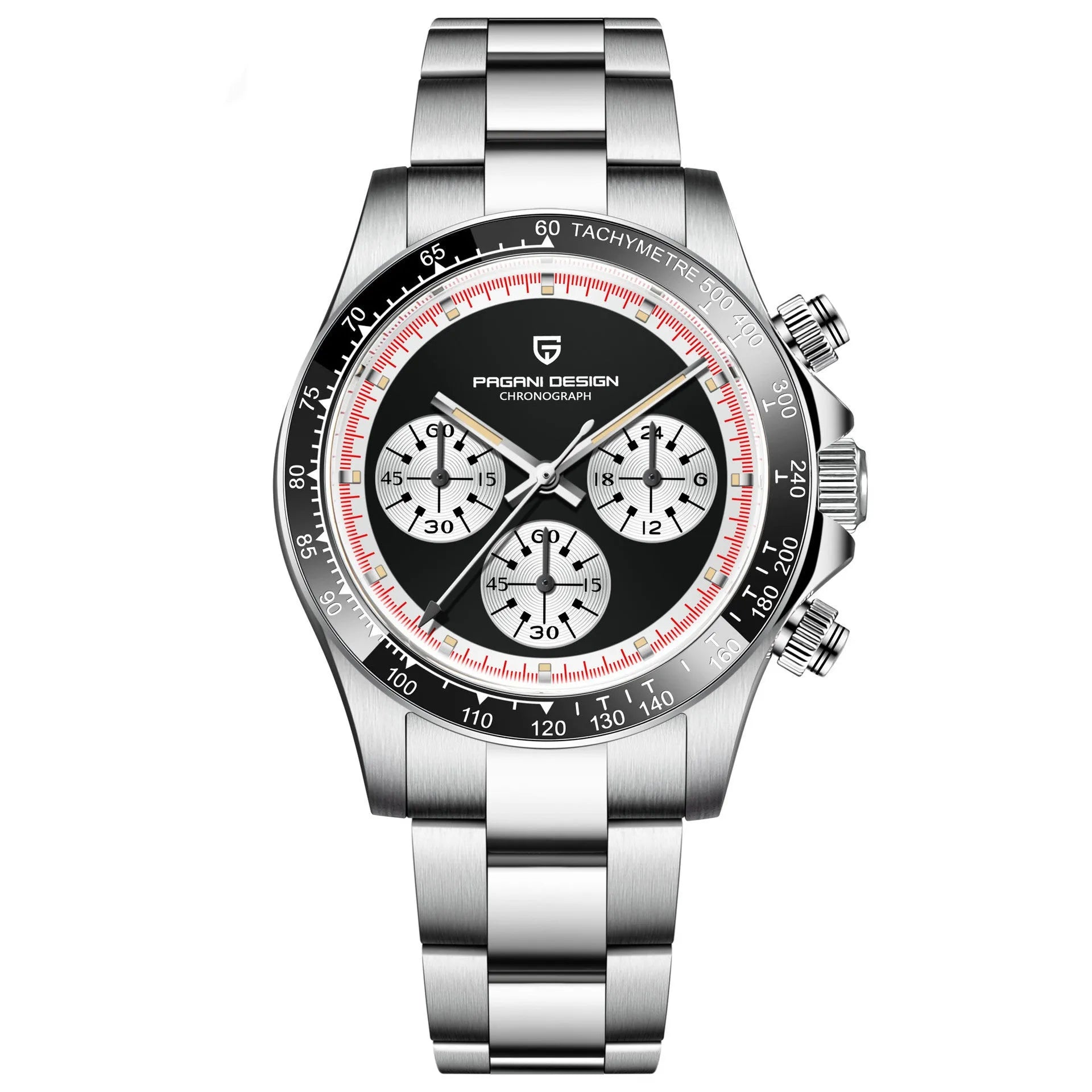 Berjani stainless steel chronograph watch with 40mm case and black or white dial