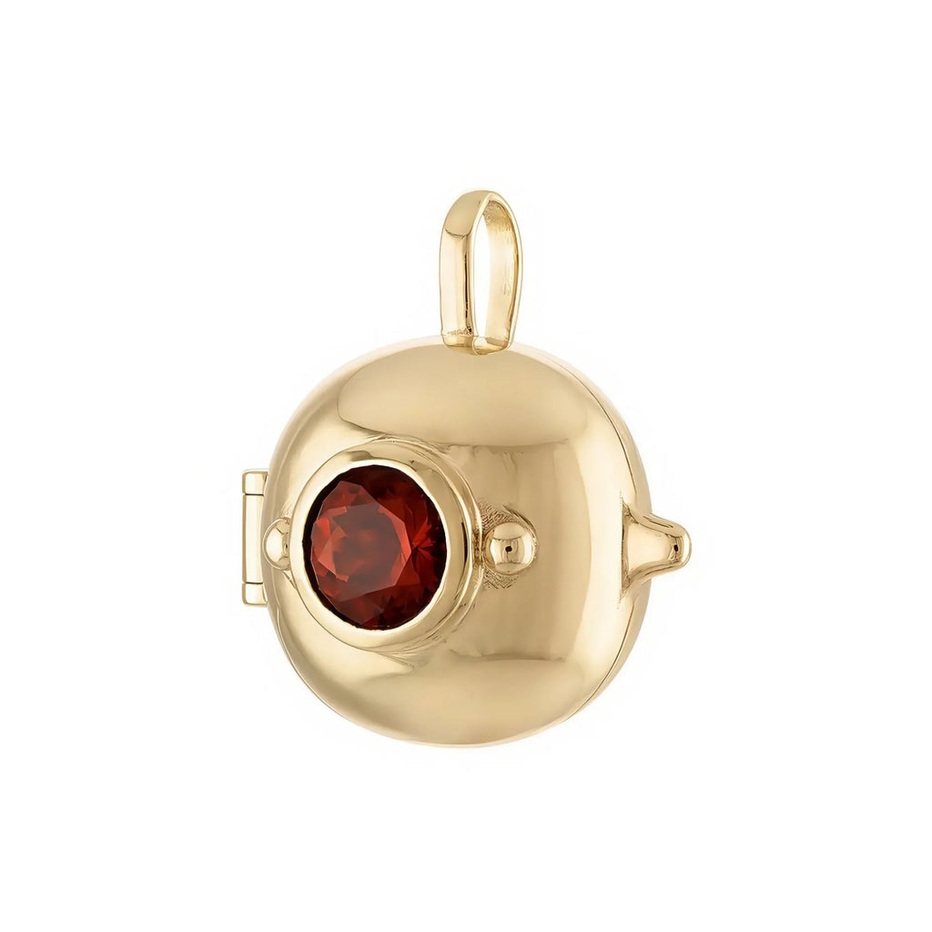 Gold-plated copper star necklace with openable teapot pendant in red or white gemstone