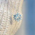 Sky blue snowflake pendant necklace for women with rhinestones, alloy chain, electroplated finish, 21-50cm circumference