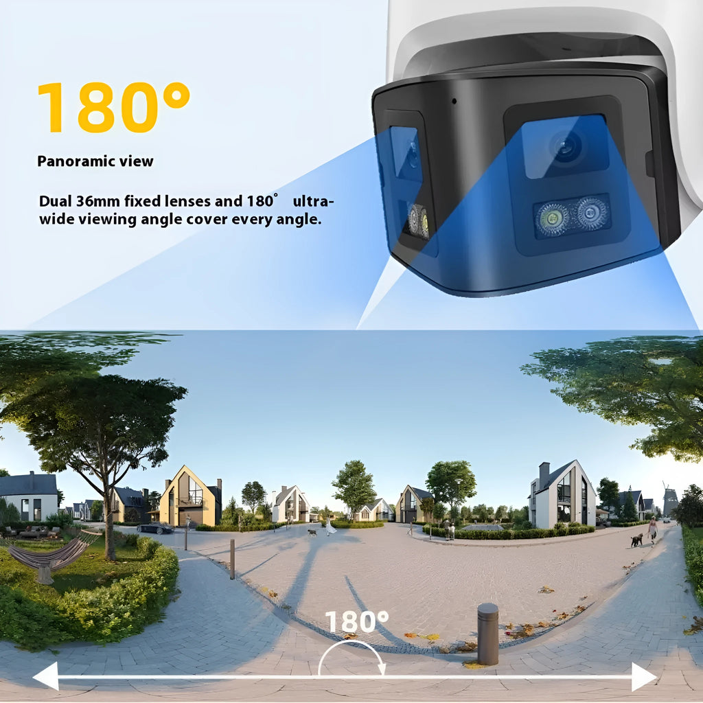 4MP dual-lens IP security camera with IP66 waterproof rating for indoor and outdoor surveillance