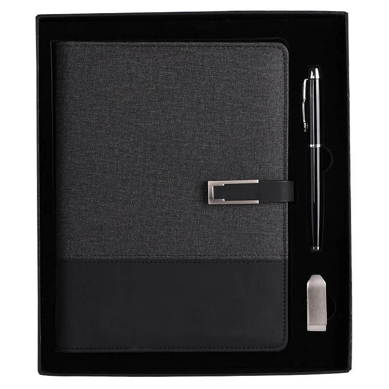 A5 soft leather notebook in business brown with wood-free paper pages and optional gift box packaging
