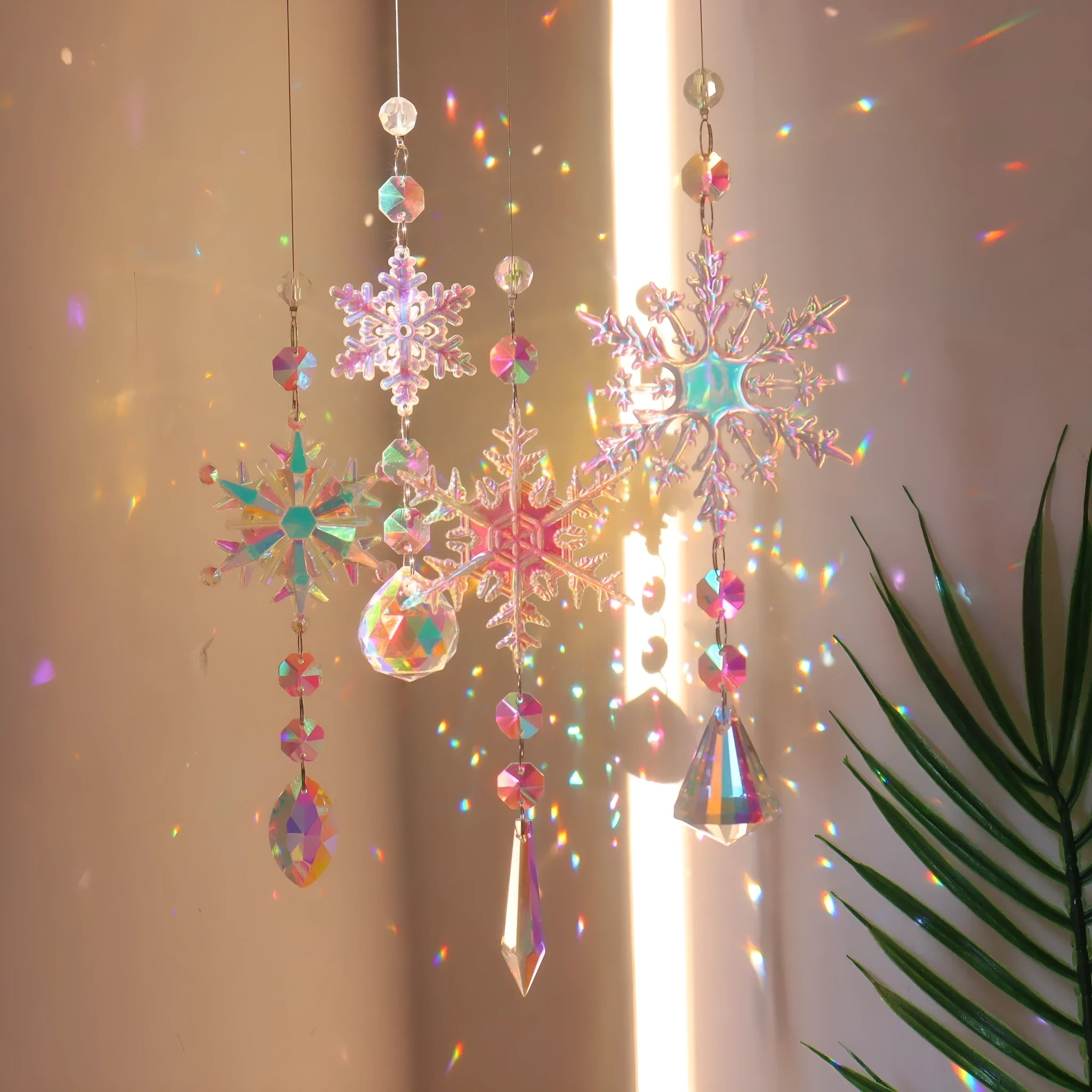 K9 crystal Christmas snowflake sun catcher pendant with AB colour in window decoration setting