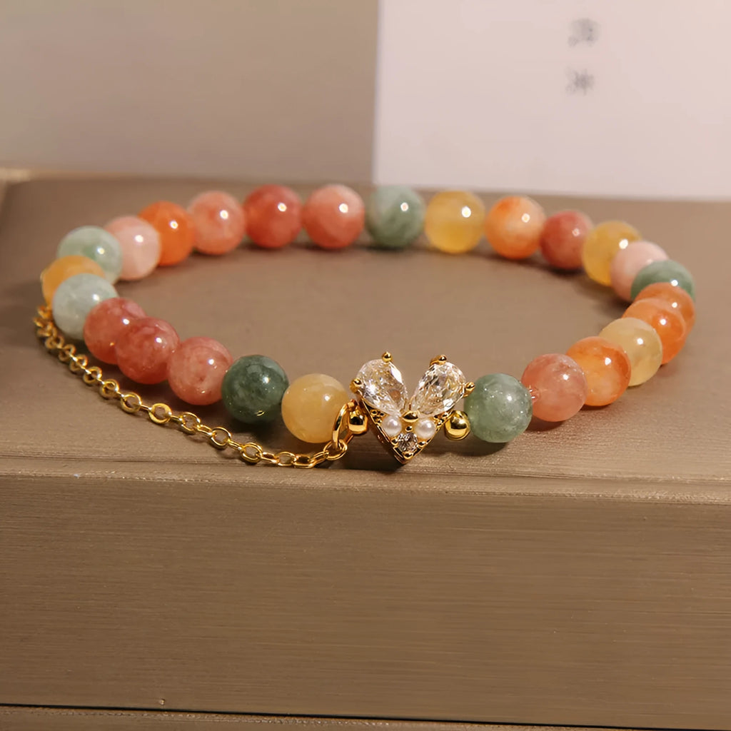 Women's crystal bracelet with three V-shaped zircon Fu Lu Shou charms in cartoon style
