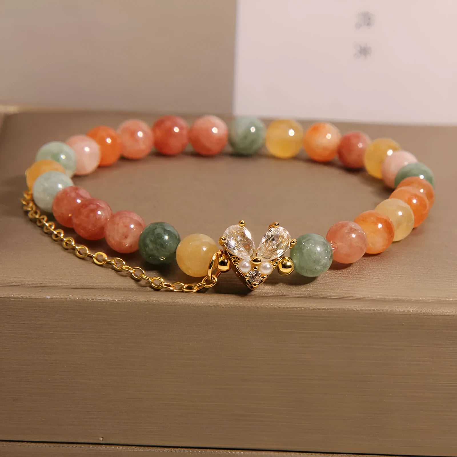 Women's crystal bracelet with three V-shaped zircon Fu Lu Shou charms in cartoon style