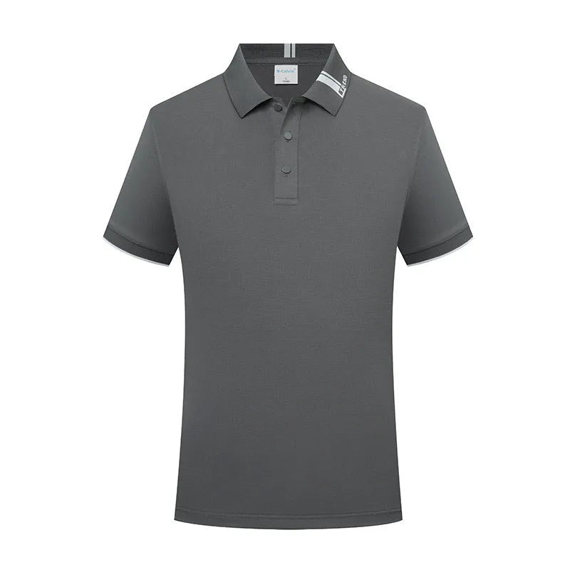 Breathable cotton blend short sleeve lapel polo shirt in light purple with fashion letter print