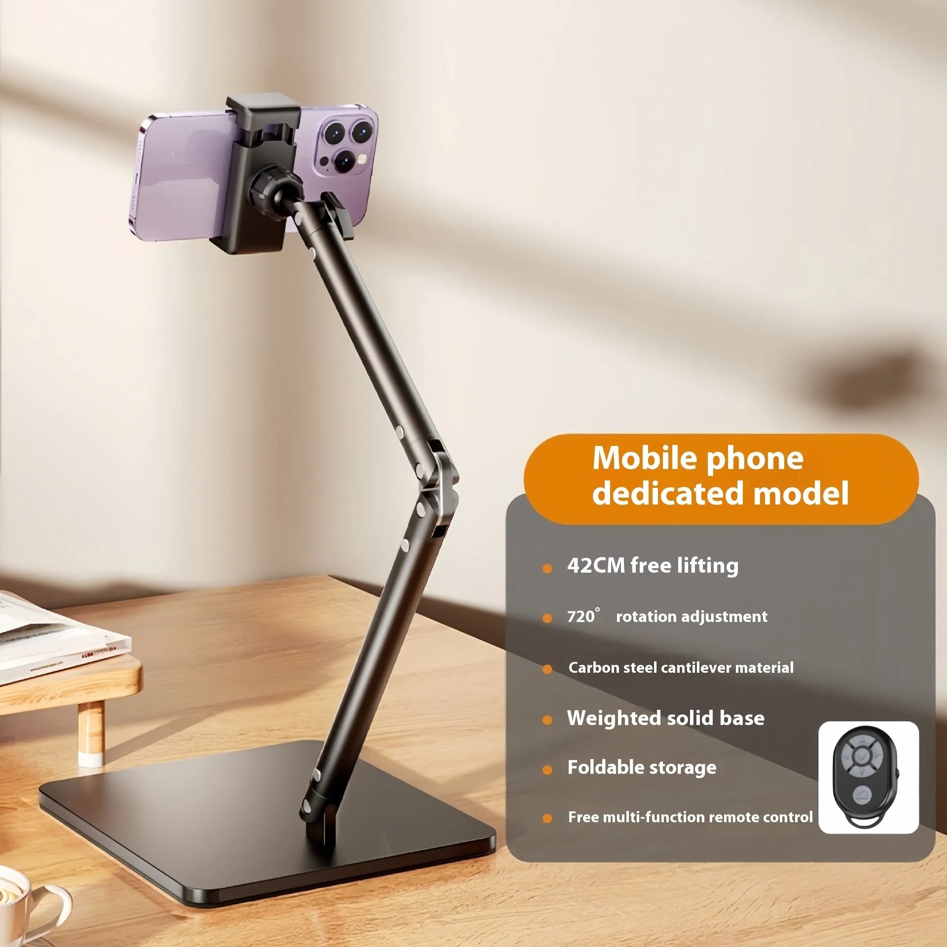 Alloy desktop phone bracket with square double arms and universal adjustment for mobile devices