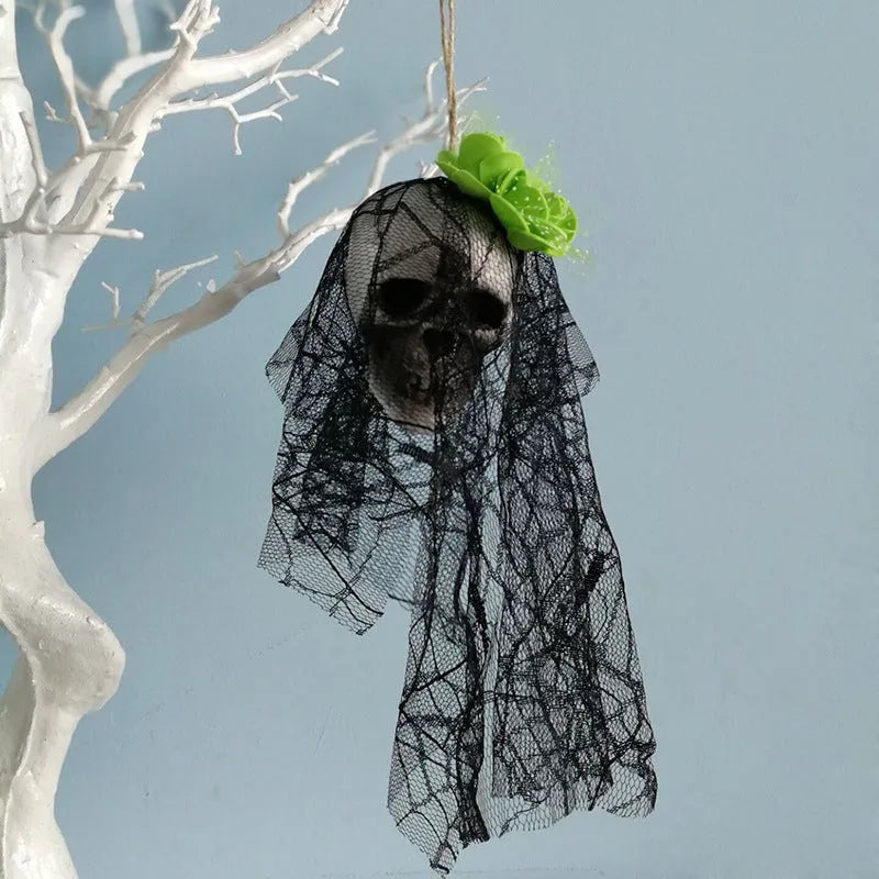 Foam Halloween skull hanging decor in purple colour on white background