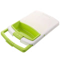 Green kitchen drain cutting board with hollow bottom design mounted on sink edge