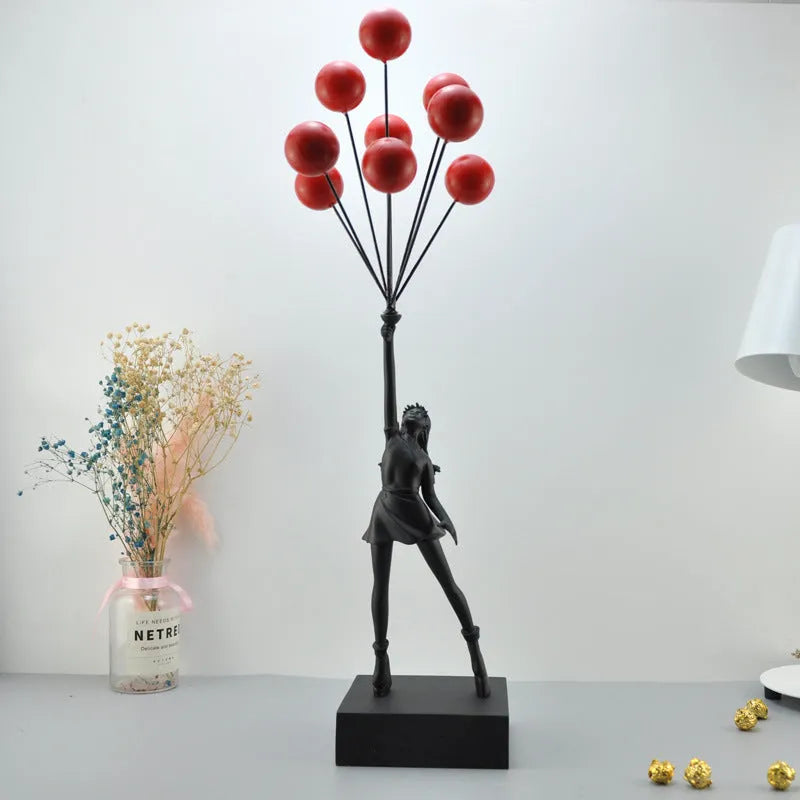 Bubble Girl character sculpture decoration in natural resin, simple modern style, available in white and black colour options