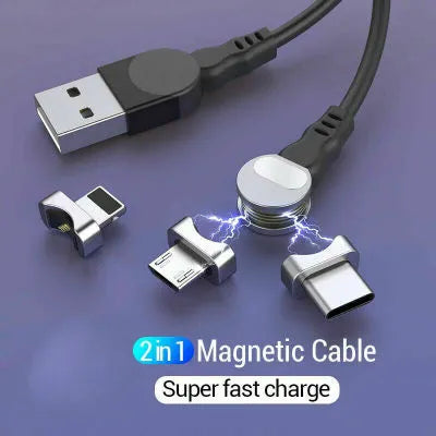 Rotating magnetic three-in-one data cable 1m with Android Apple Type C heads in black
