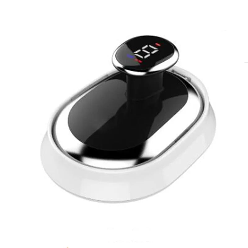 White rechargeable EMS body shaping massager with contact charging base and USB cable
