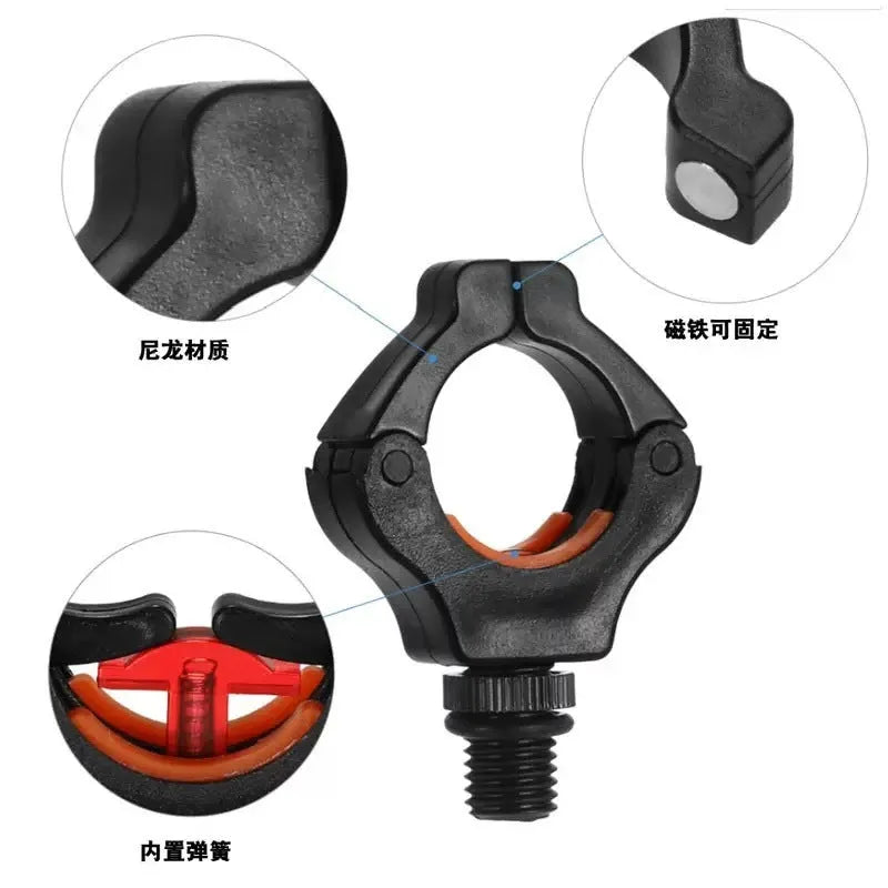 European-style fishing rod bracket with nylon plastic clamp and stainless steel head, black colour