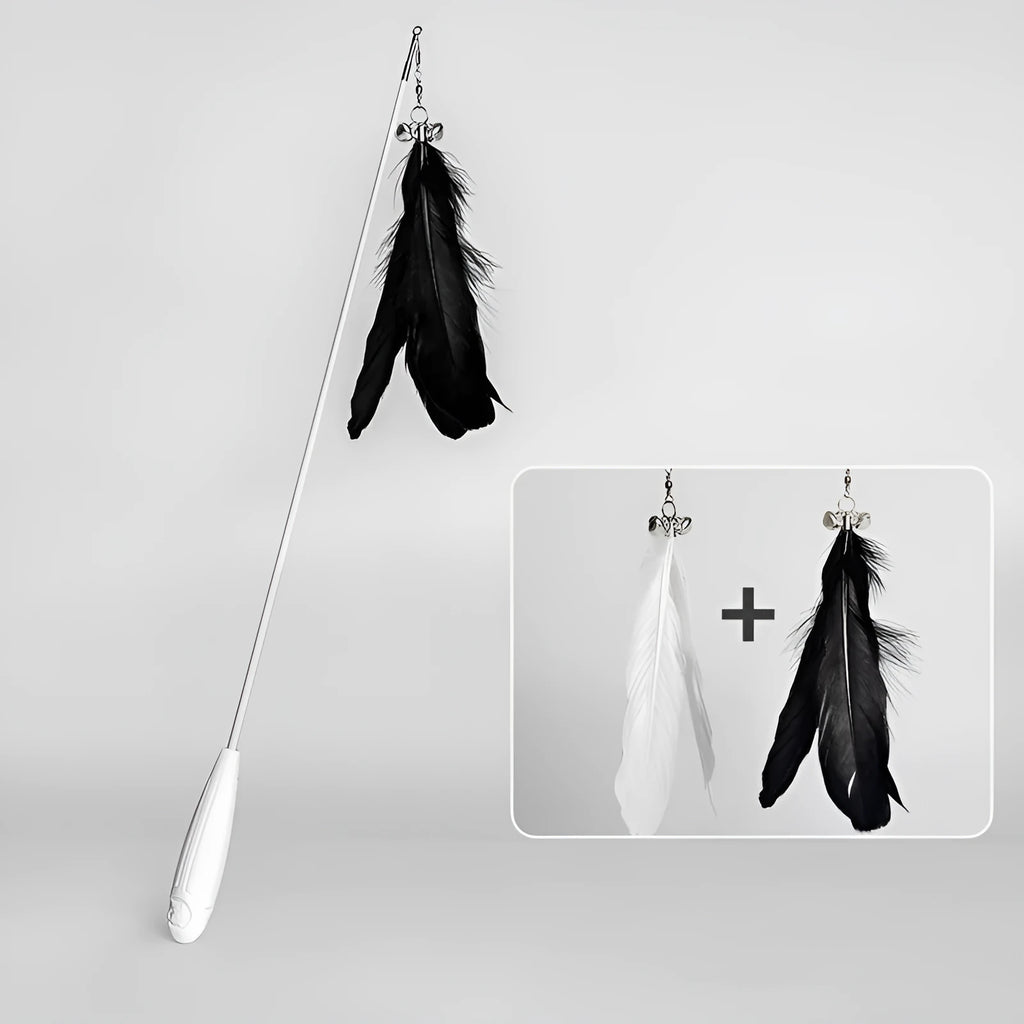 Telescopic cat fishing rod toy extended to 80cm with removable goose feather attachment and integrated bell