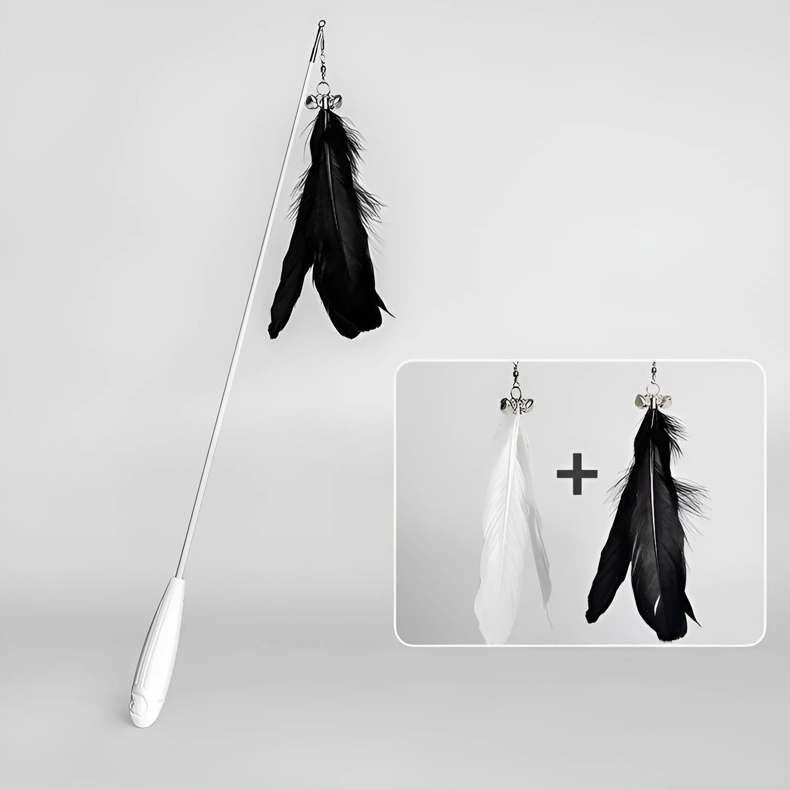 Telescopic cat fishing rod toy extended to 80cm with removable goose feather attachment and integrated bell