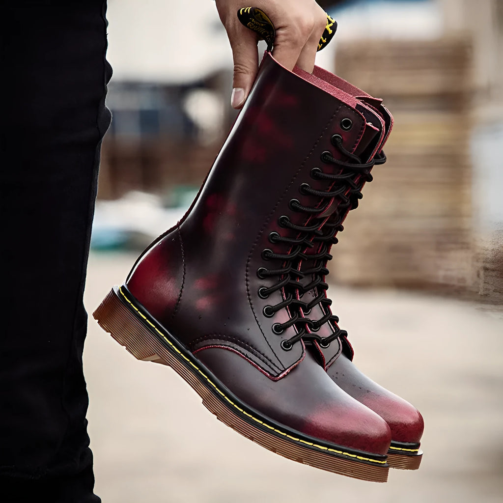 Men's leather lace-up boots with cotton lining in black, brown or wine red colours