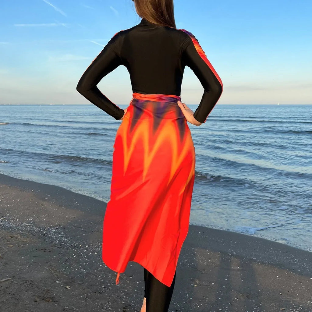 Conservative three-piece women's swimsuit set in colour 427 made from polyester fabric