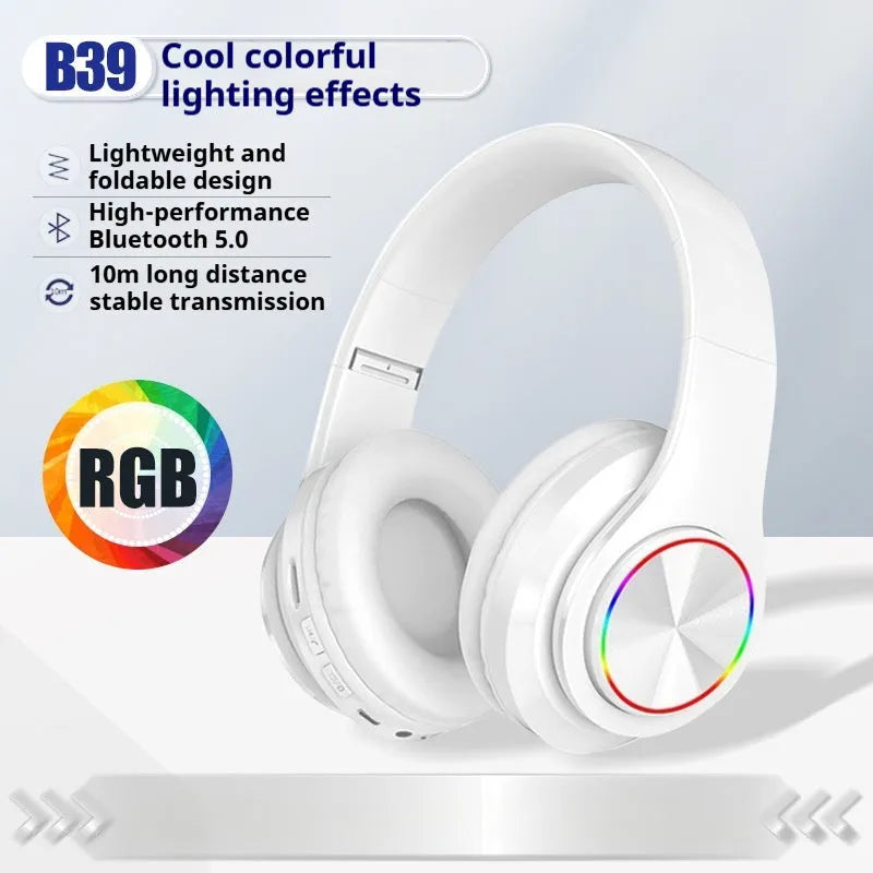 Black head-mounted Bluetooth gaming headset with over-ear cups and adjustable band.