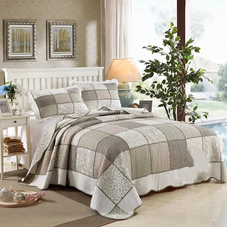 Pure cotton quilted bedspread set with 230×250cm bed cover and two 50×70cm pillowcases in Korean style design