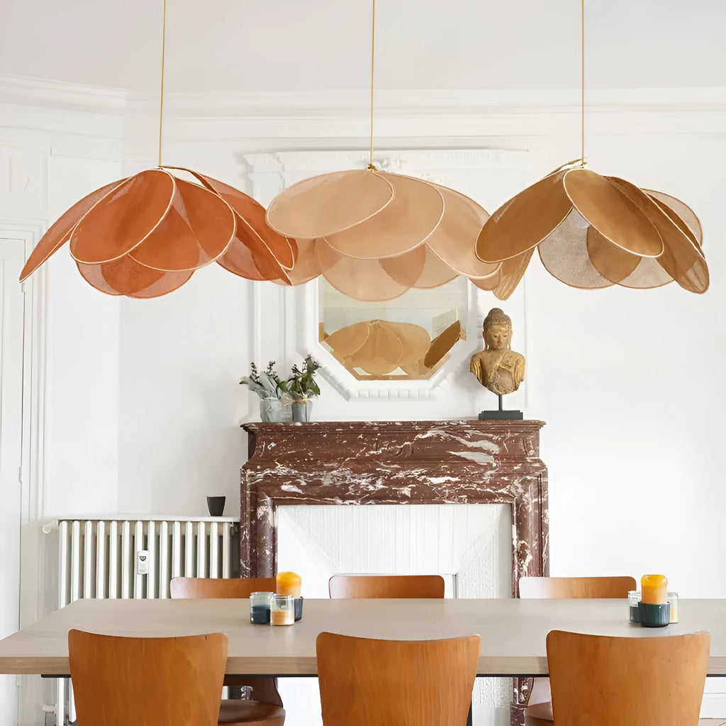 Bohemian style fabric hanging pendant lamp in a choice of colours and diameters.
