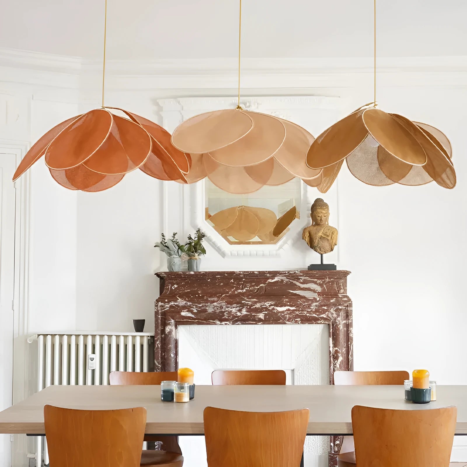 Bohemian style fabric hanging pendant lamp in a choice of colours and diameters.
