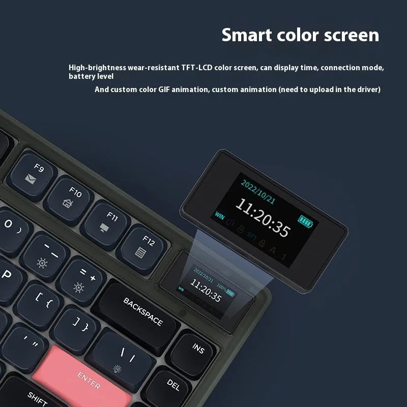 Ajazz AK832PRO three-mode mechanical keyboard with colour screen in green or tea colour options