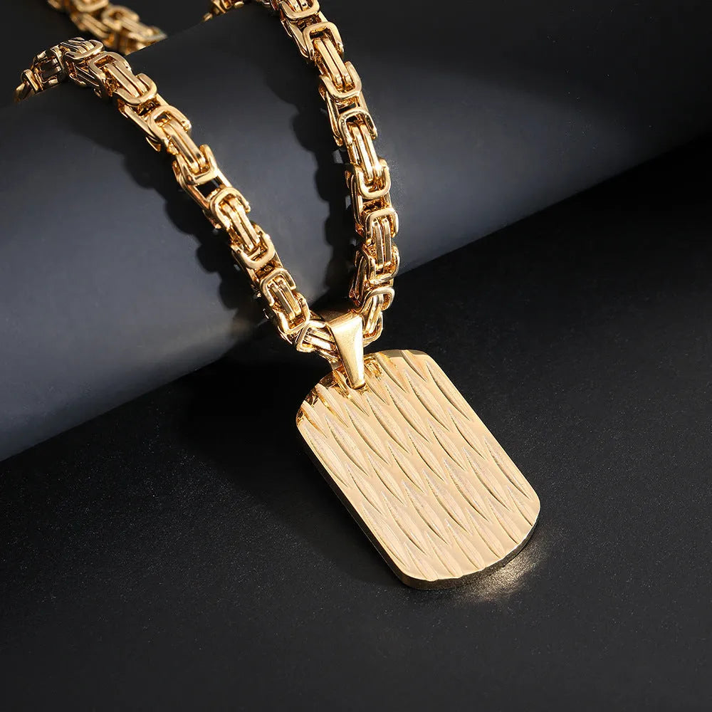 Men's titanium steel water ripple pendant necklace with emperor chain in geometric design