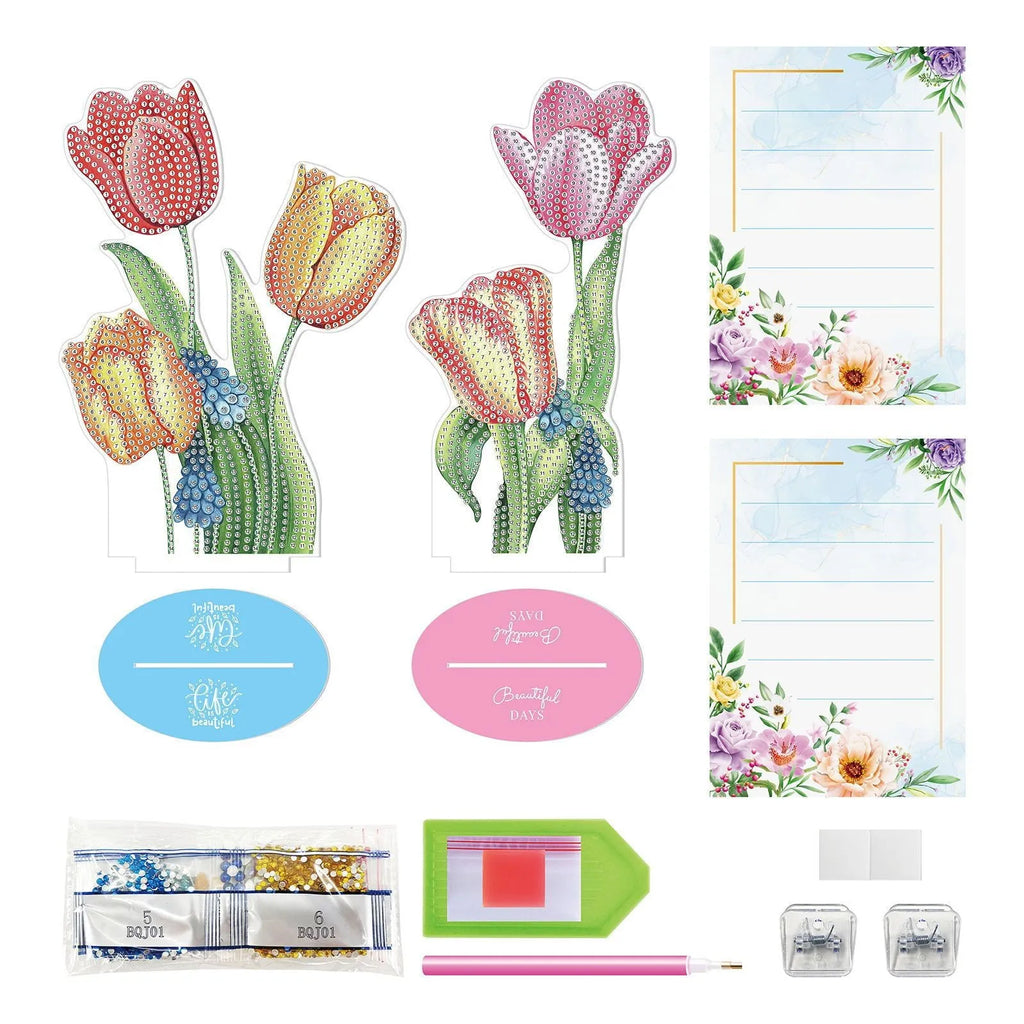 American-style frameless decorative note clip with diamond painting on a desktop.