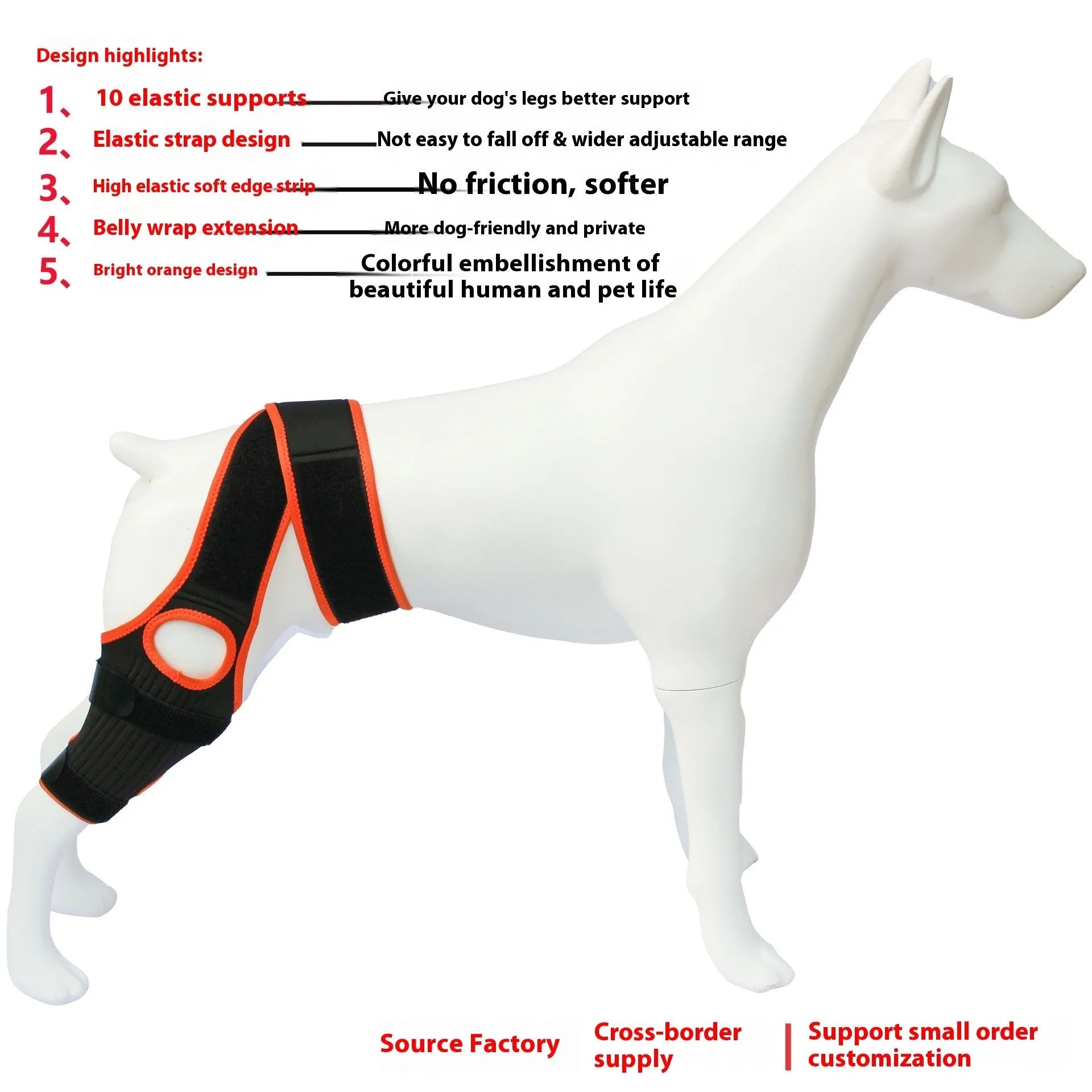 A neoprene dog hind leg knee brace assist strap shown in sky blue, wrapped around a canine leg model.