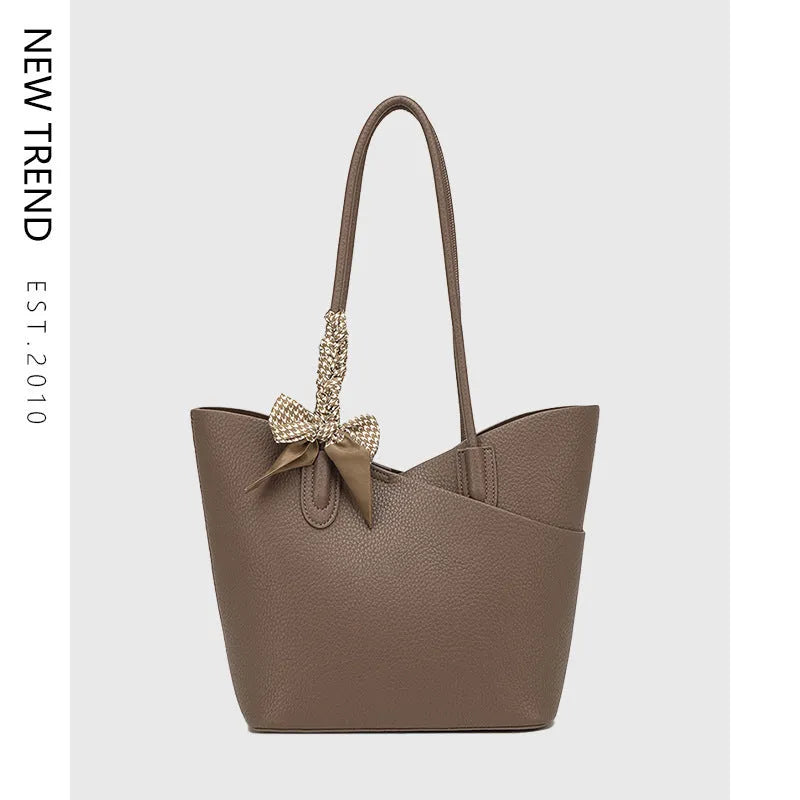 Large capacity casual PU shoulder handbag in European American retro style, vertical square shape, brown colour with sewing-line detail