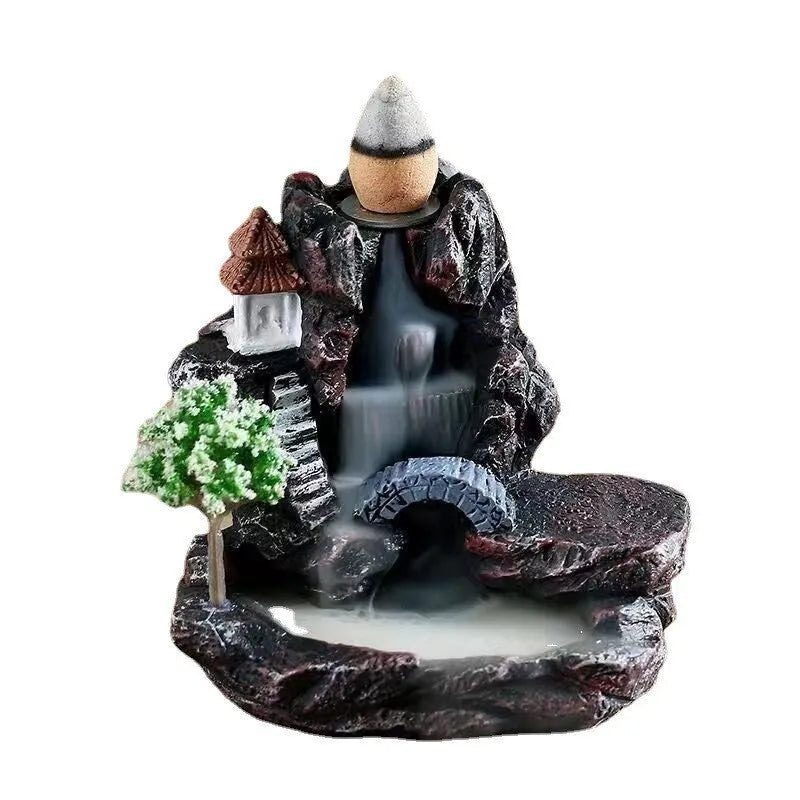 Ceramic backflow incense burner with tree ornament in green, mangrove, pink or white