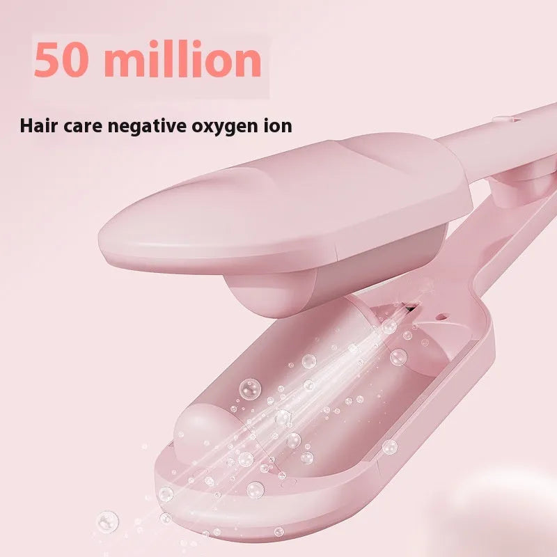 40mm large egg roll deep U LCD hair curler in light purple and pink with wired AC power