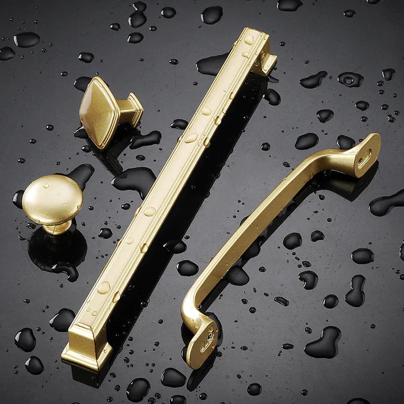 Modern matte gold T-shaped aluminium alloy cabinet handle with single hole mounting