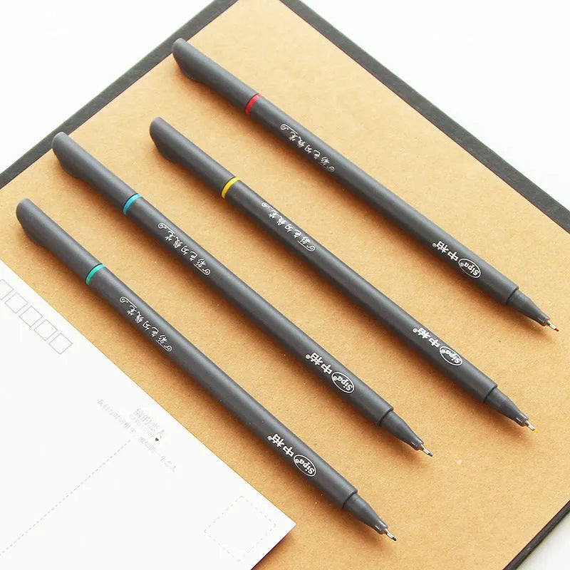 Pack of ten black hook line pens with 0.38mm syringe tips for technical drawing.