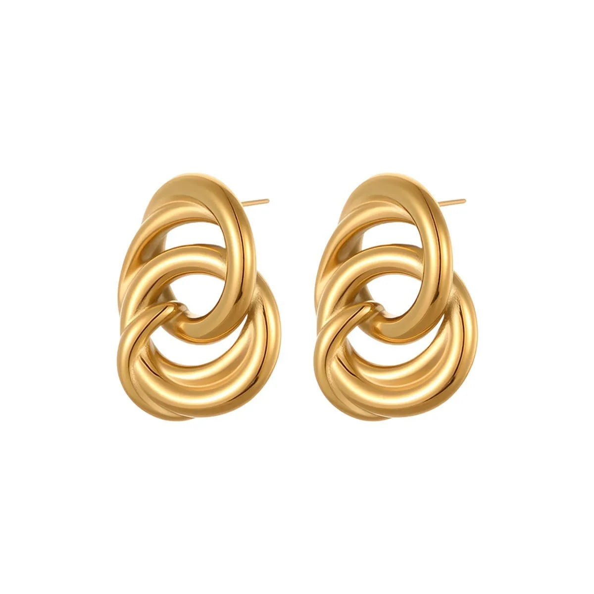 18K gold electroplated stainless steel geometric circle stud earrings on display