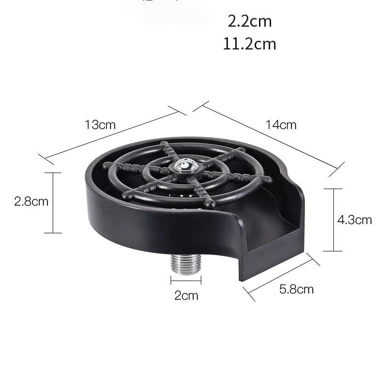 Automatic cup washer faucet with black case and high-pressure nozzle for cleaning cups and pitchers