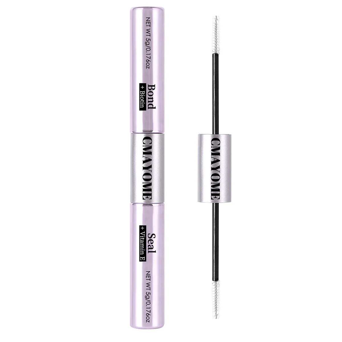Double-headed eyelash glue in waterproof quick setting split type format with black lid and applicator tip