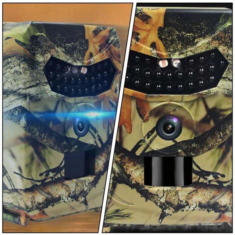 Yellow brown hunting game camera with infrared sensors for night vision wildlife monitoring