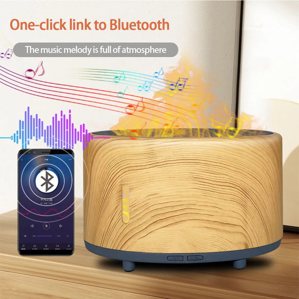 Flame humidifier with Bluetooth remote control and LED flame light effect