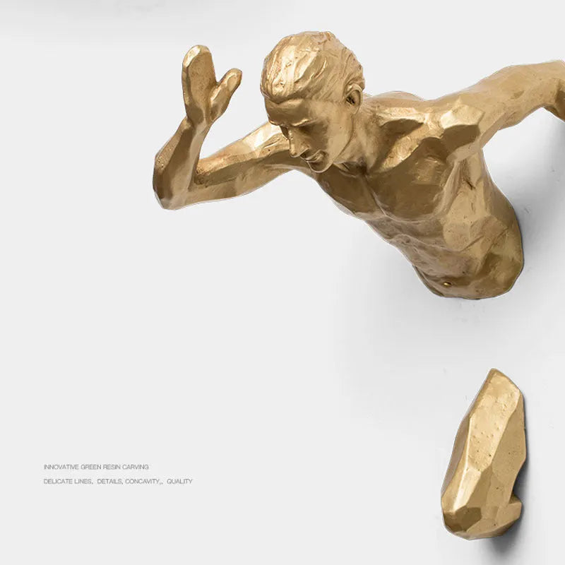Modern resin wall hanging decoration with character design in metallic copper, gold or silver finish options