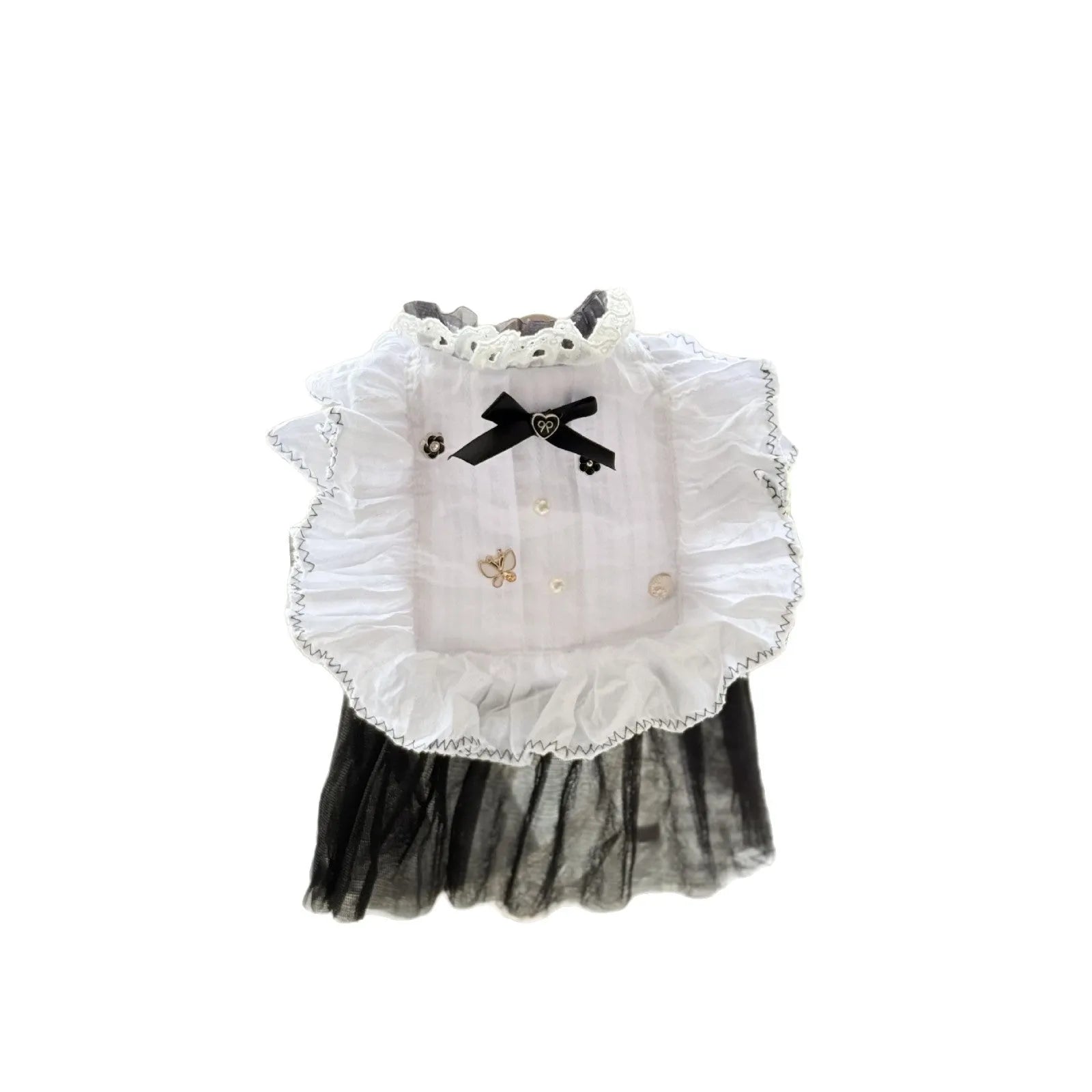 White polyester gauze princess-style skirt on a small dog, showing flowing design and fit.