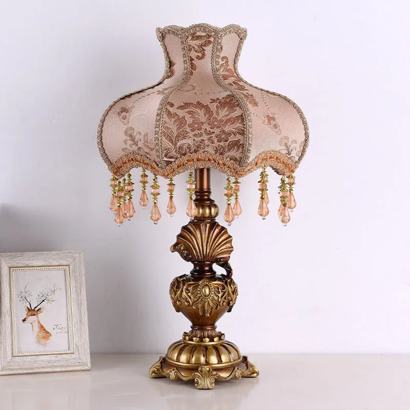 European Style Retro Study Table Lamp Light Luxury Living Room Bedroom 55cm Height Button Switch UK Standard Compatible